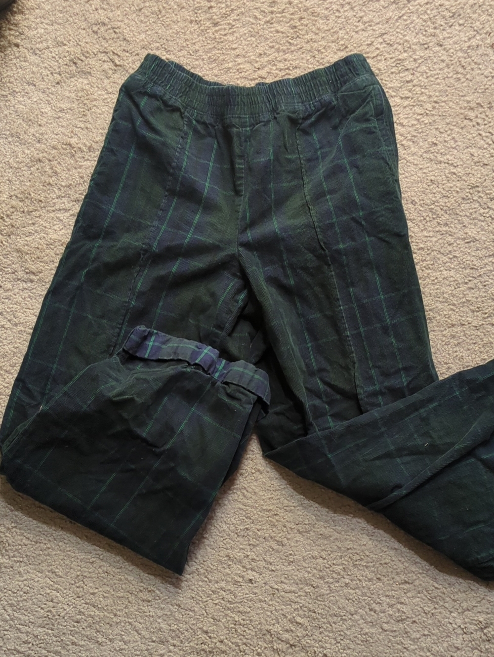 Women's s Green Plaid Elastic-Waist Pants